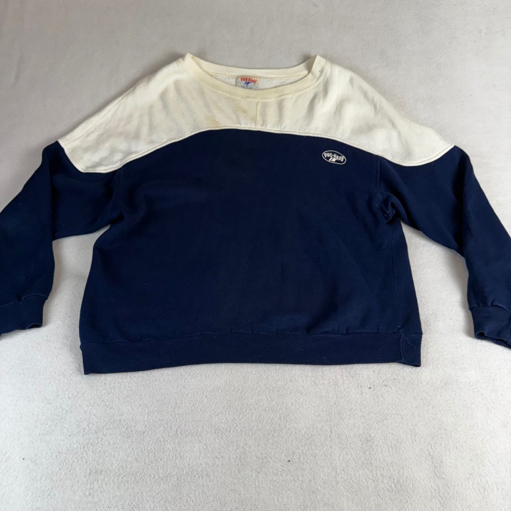 Vintage Pro-Keds Colorblock Sweatshirt Men's XL Navy Blue Cream Distressed 90s